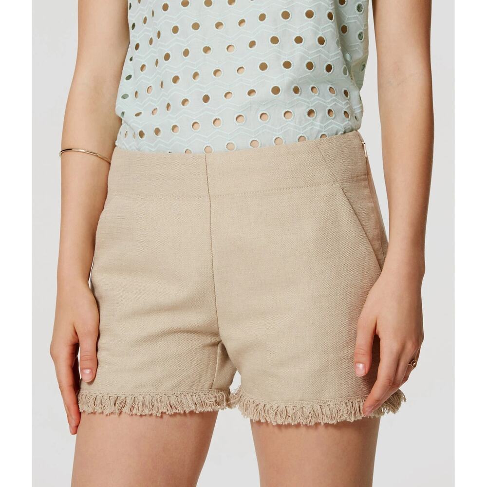 Ann Taylor Loft The Riviera Short Tan Fringe Hem Sizes 12 Linen/Cotton NWT - Picture 2 of 7